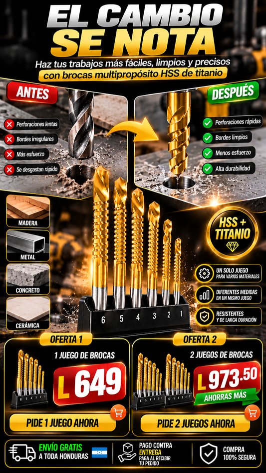 Set 6 Brocas multipropósito HSS de Titanio
